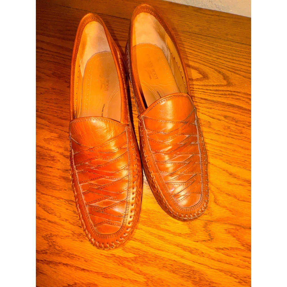 Brass Boot Walking Shoes Men's Tan Leather Woven Loafers Size 11 M